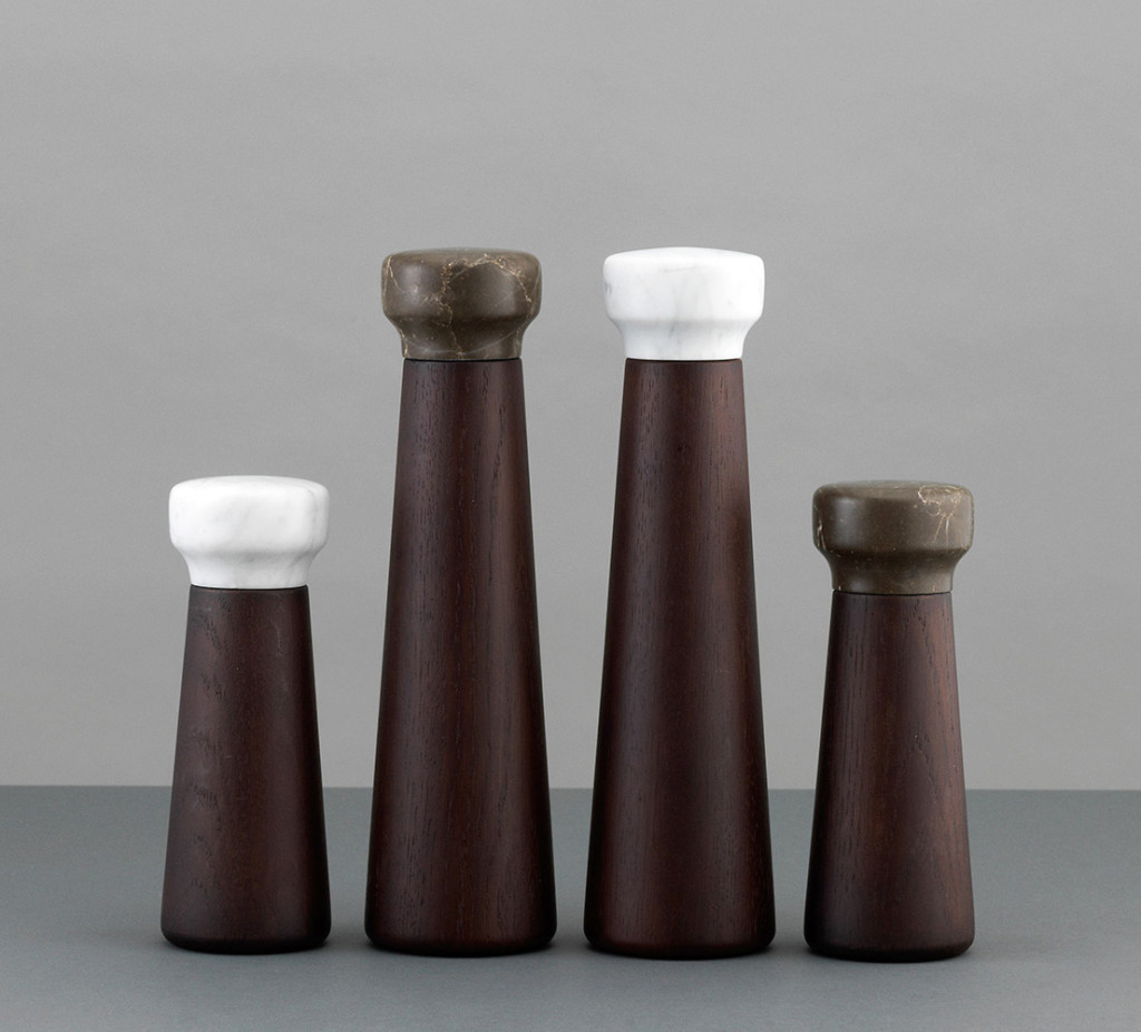 Craft salt & pepper mills by Normann Copenhagen | Marble and stained oak