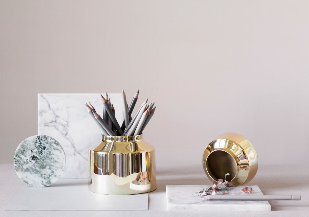 Golden ink pots made of polished brass by Skultuna | Stationery