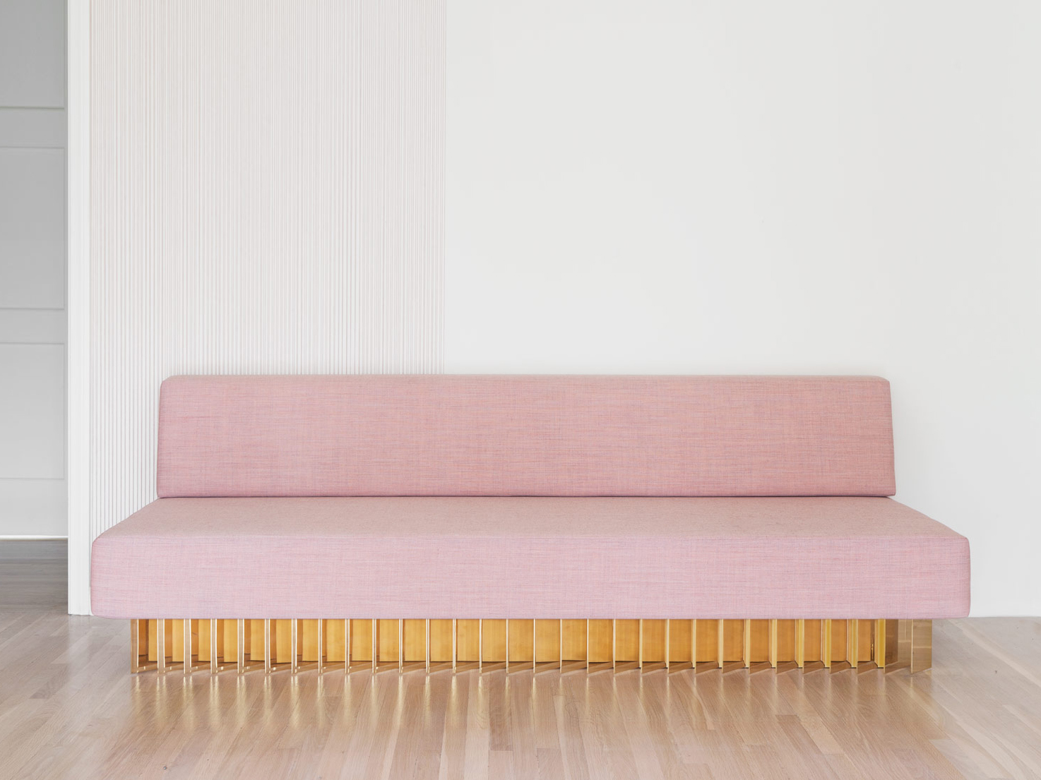 Angled Bar Daybed | pink canvas and solid brass