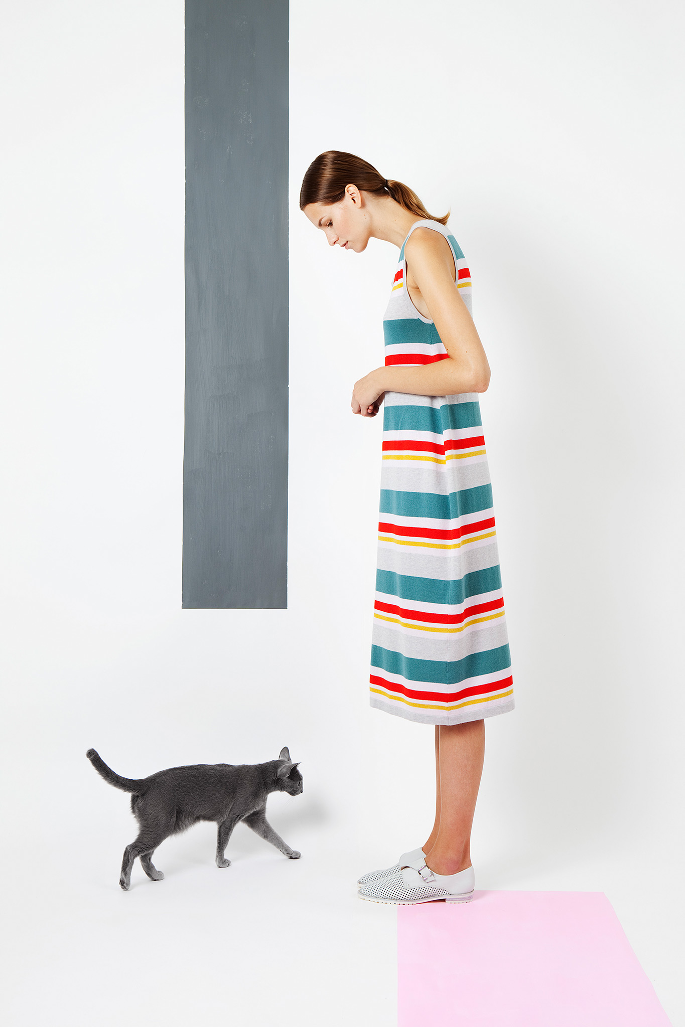 Arela | striped sleeveless dress in cotton cashmere knit
