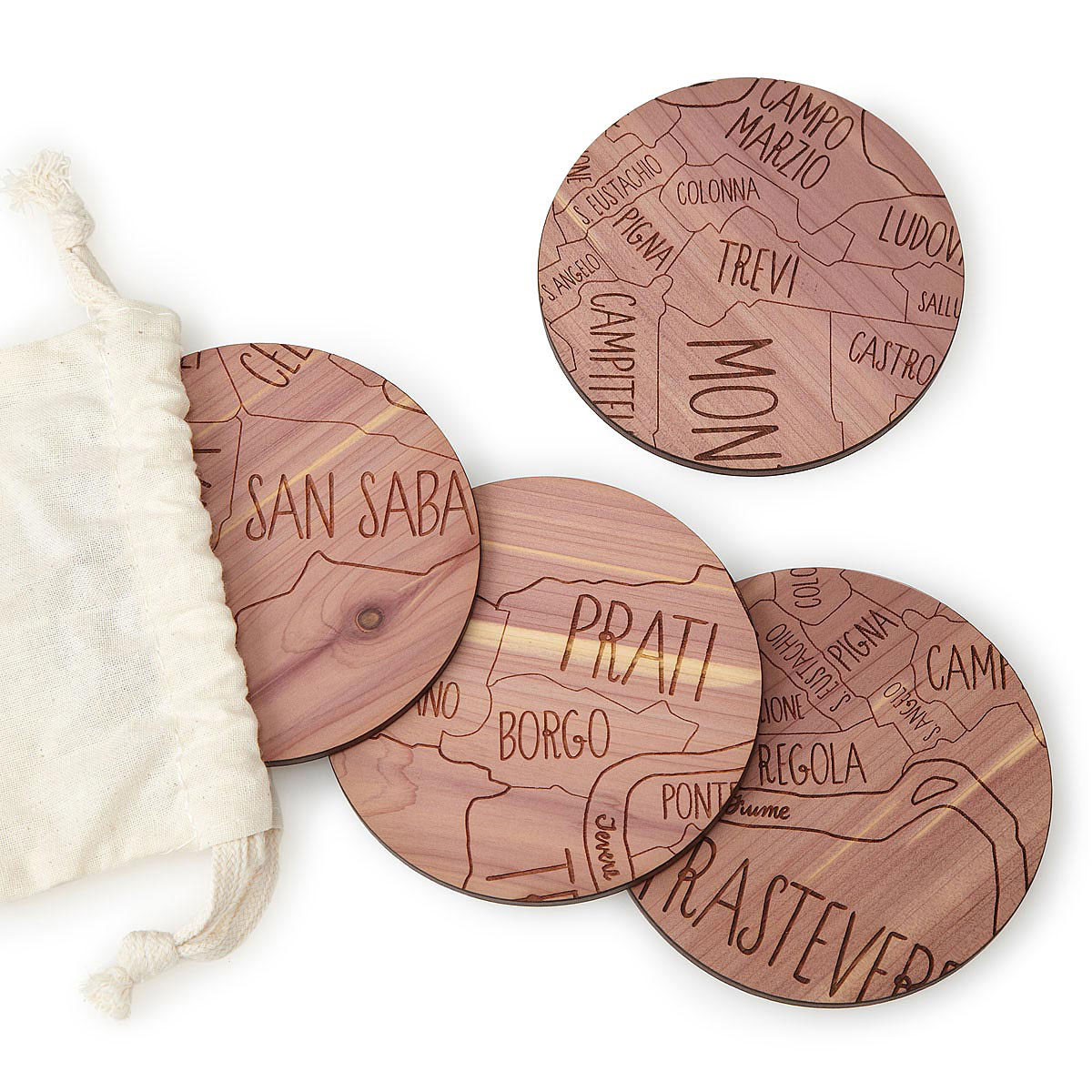 Neighborwoods | Engraved City Coasters made of Wood | Rome