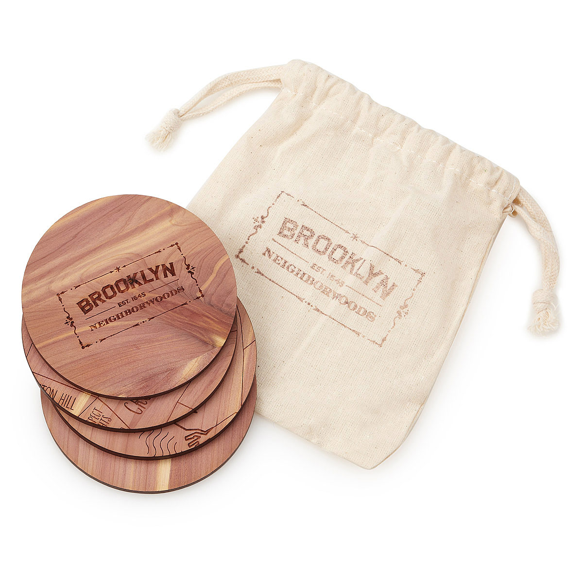 Neighborwoods | Engraved City Coasters made of Wood | Brooklyn