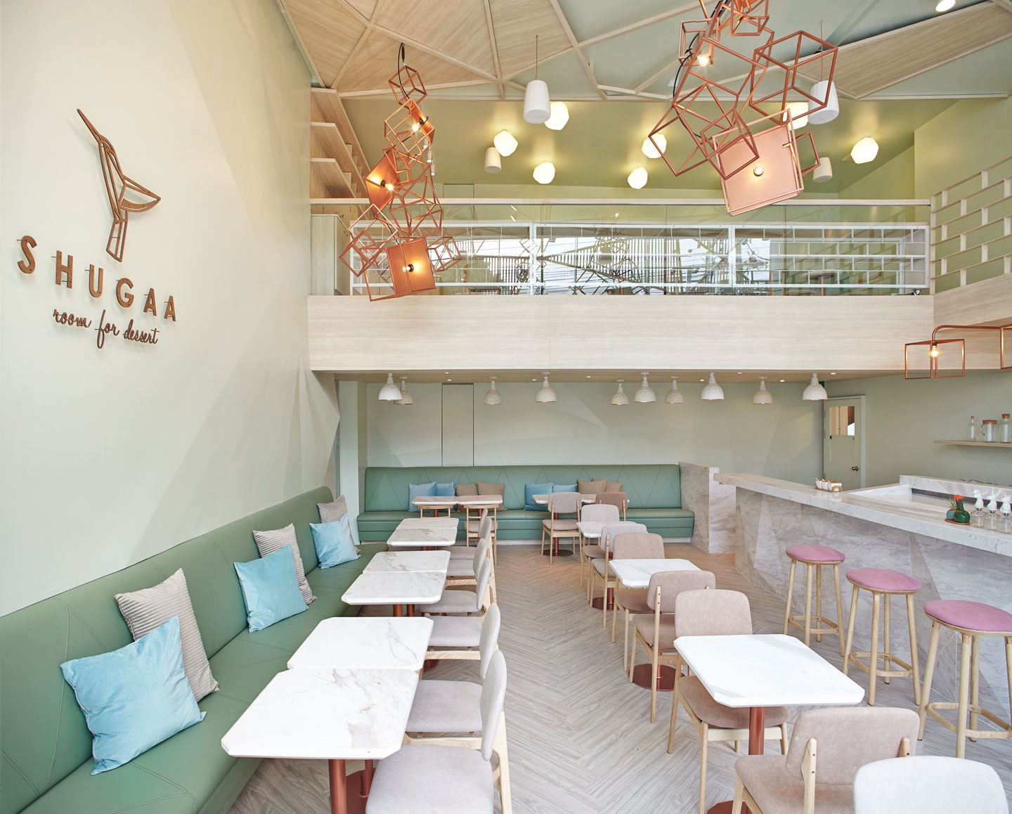Shugaa dessert bar | interior design inspired by sugar crystals