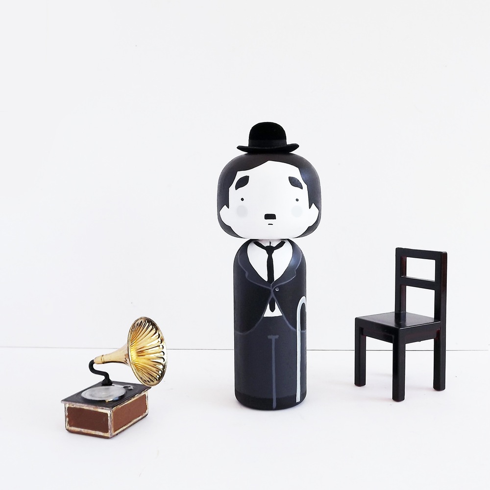 Charlie Chaplin Kokeshi Doll by Becky Kemp