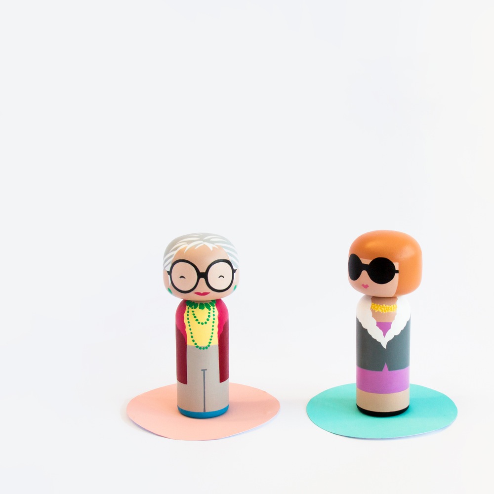 Iris Apfel & Anna Wintour Kokeshi Dolls by Becky Kemp