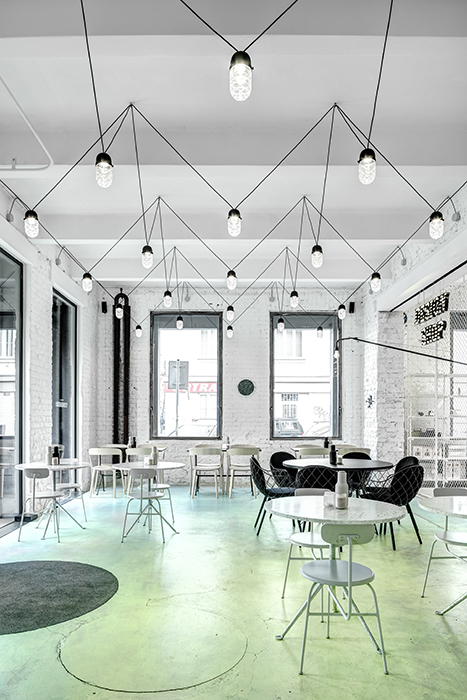 Phill's Corner Bistro Interior Design | mint-green concrete floor