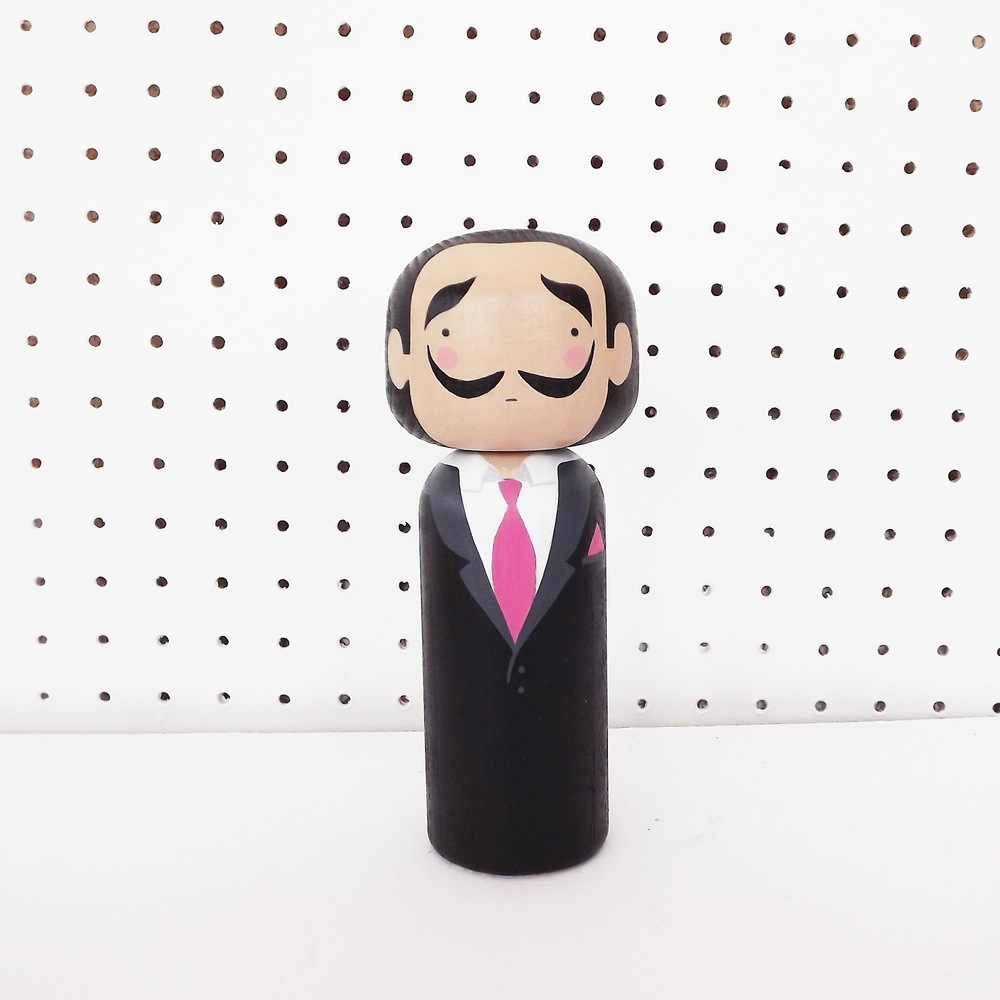 Salvador Dali Kokeshi Doll by Becky Kemp