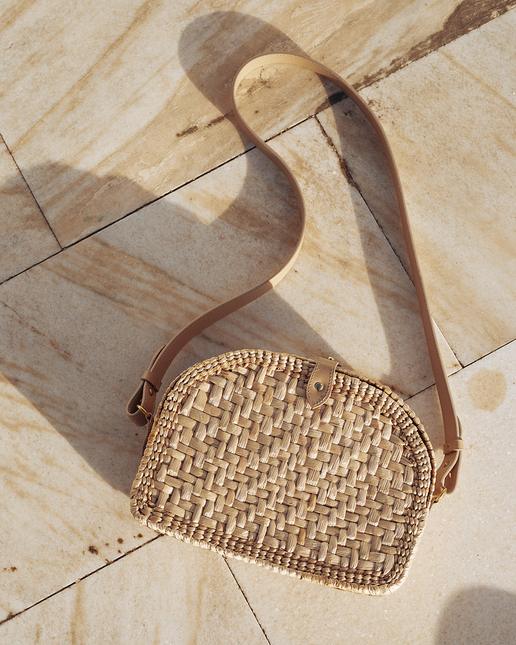 Wicker bag | straw shoulder bag with leather details