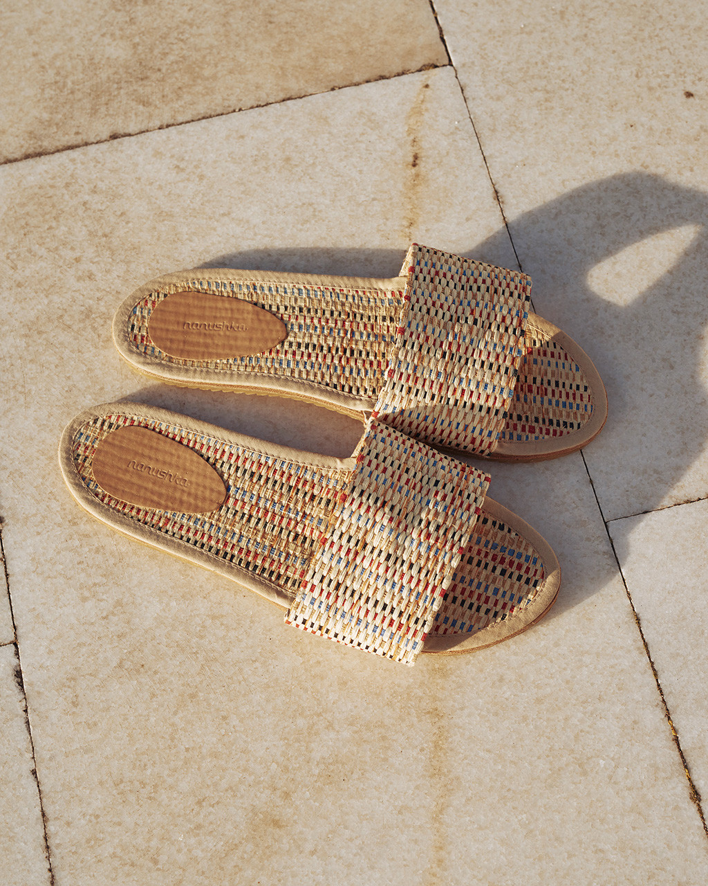 Nanushka | Flat slides in color straw with leather lining