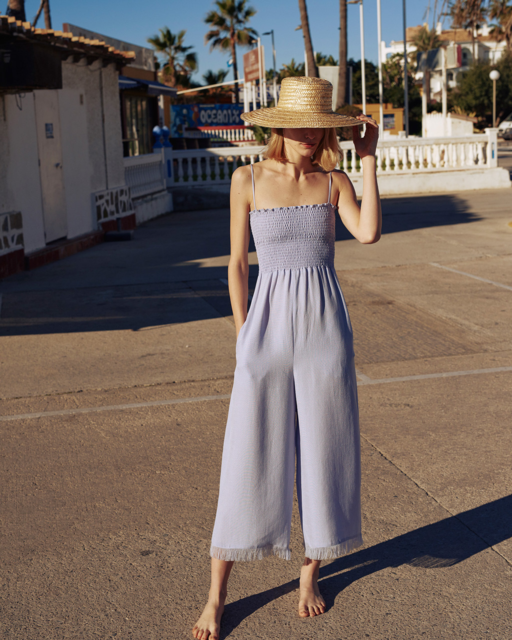 Smock top jumpsuit in tech linen